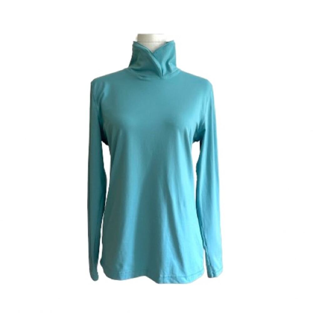 Athleta Top Light Blue Split Mock Turtleneck Long… - image 4